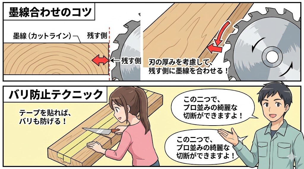 墨線への合わせ方と綺麗な切断技術