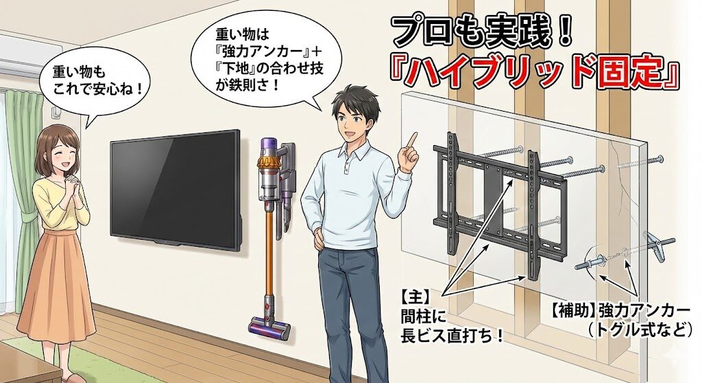 棚やテレビにダイソンなど重い物を固定する方法