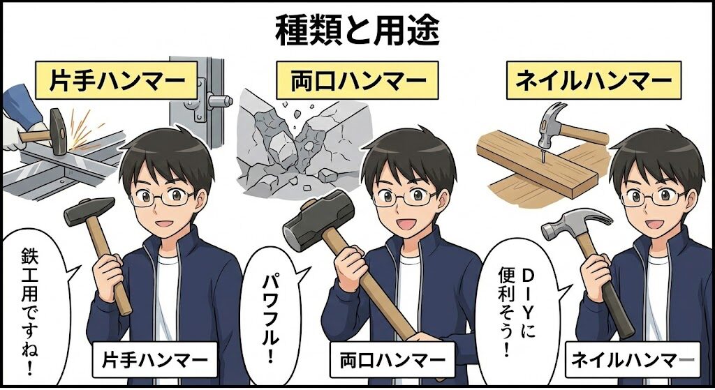 片手ハンマーや両口ハンマーの種類