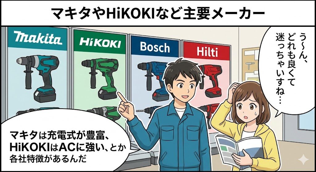 マキタやHiKOKIなど主要メーカー