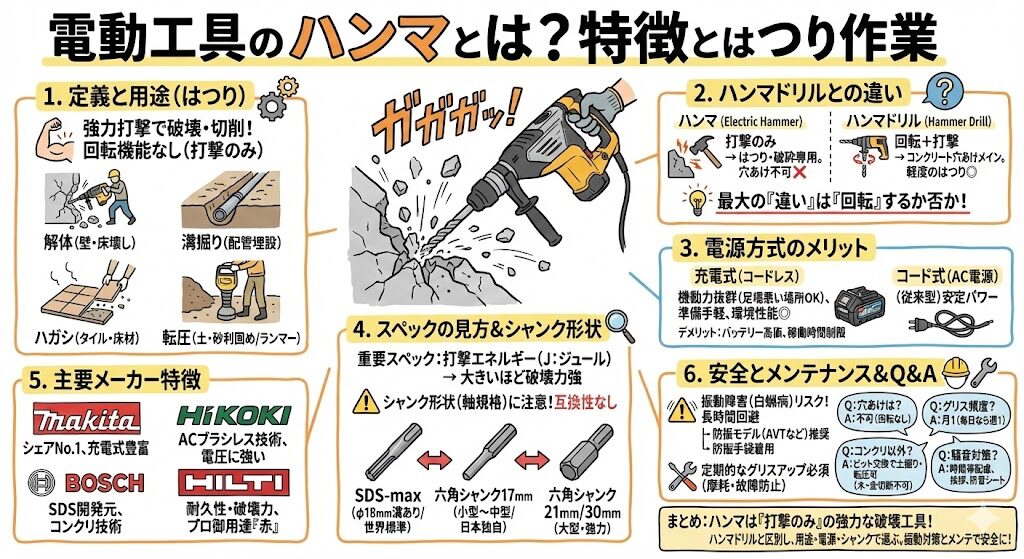 電動工具のハンマとは?特徴とはつり作業