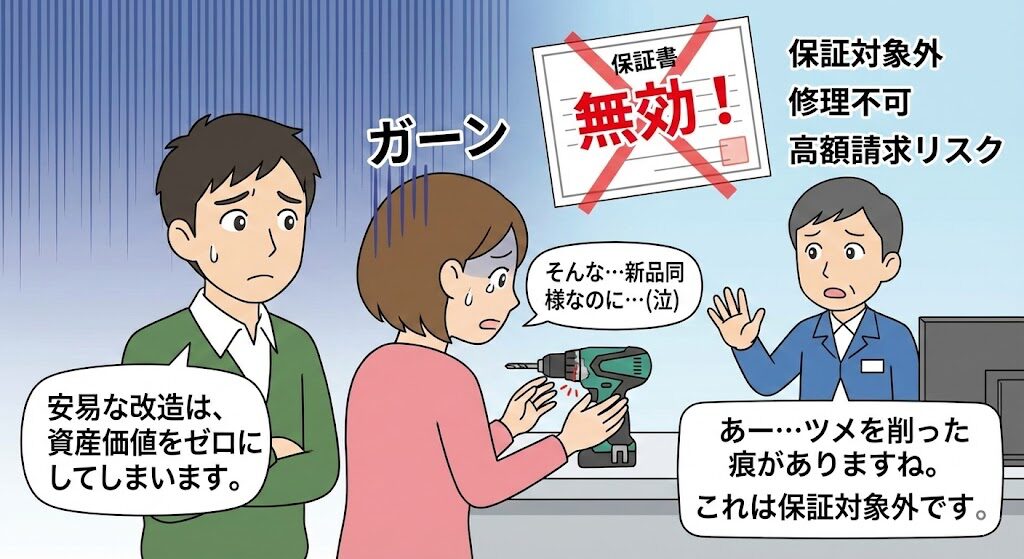 メーカー保証や修理が受けられないリスク