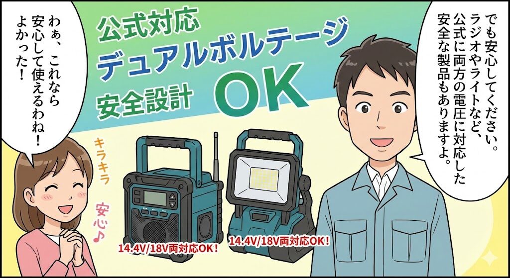 14.4Vと18V両対応の電動工具なら安全