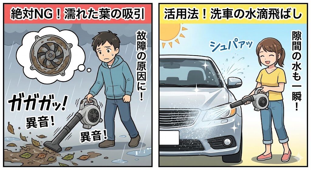 濡れた落ち葉の吸い込みや洗車での活用法