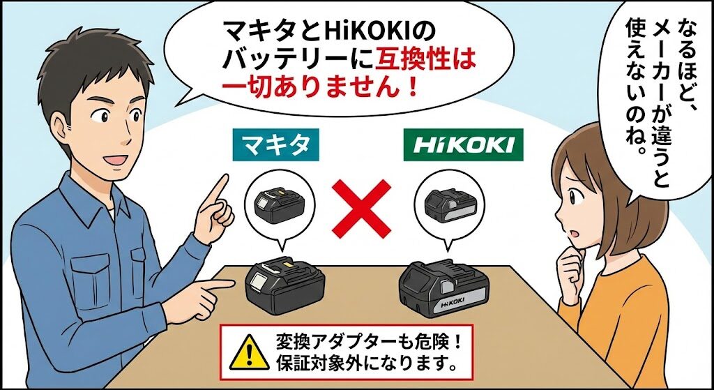 マキタとハイコーキのバッテリー互換性