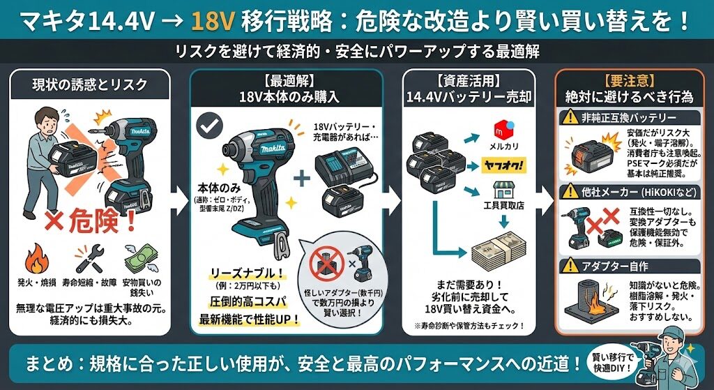 マキタ14.4vに18vをつけるより買い替えを