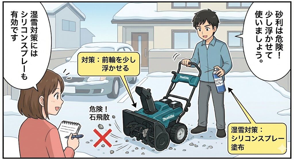 砂利や湿雪には使える?苦手な雪質と対策