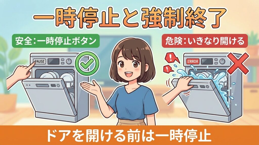 運転中の「一時停止」と「強制終了」の違いを解説