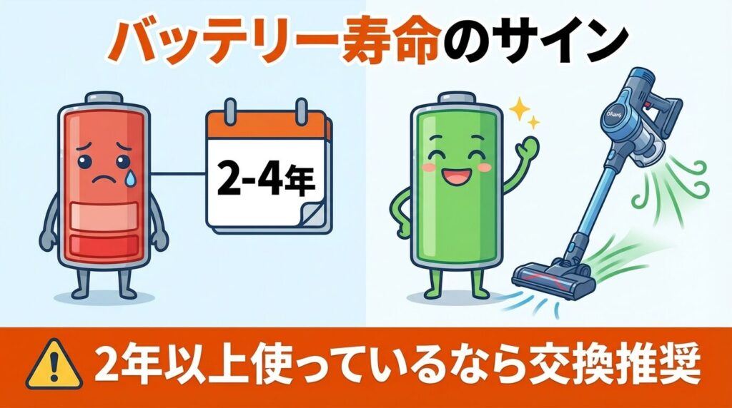 バッテリーの寿命かも？稼働時間と吸い込みの強さを確認