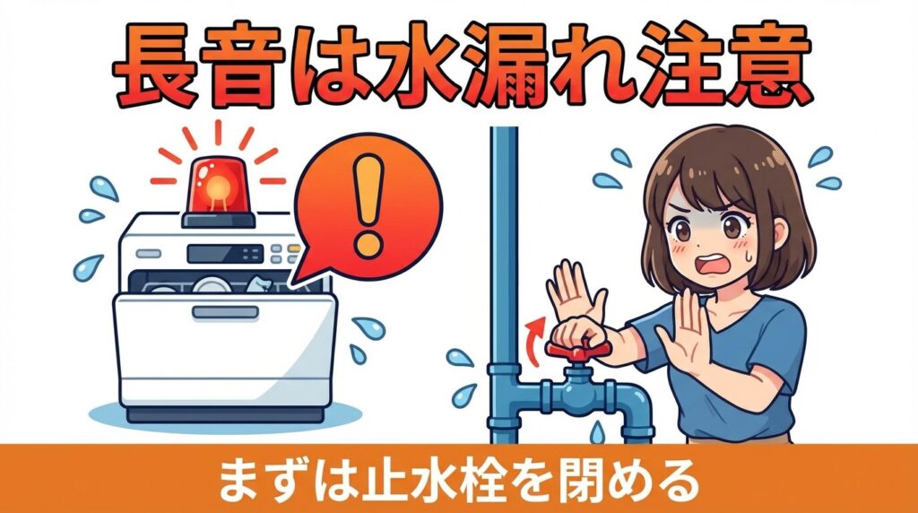 「ピー」と長音が止まらない場合：水漏れエラー（H21など）の可能性