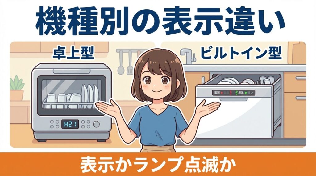 機種タイプ別（卓上・ビルトイン）の警告サインの違い