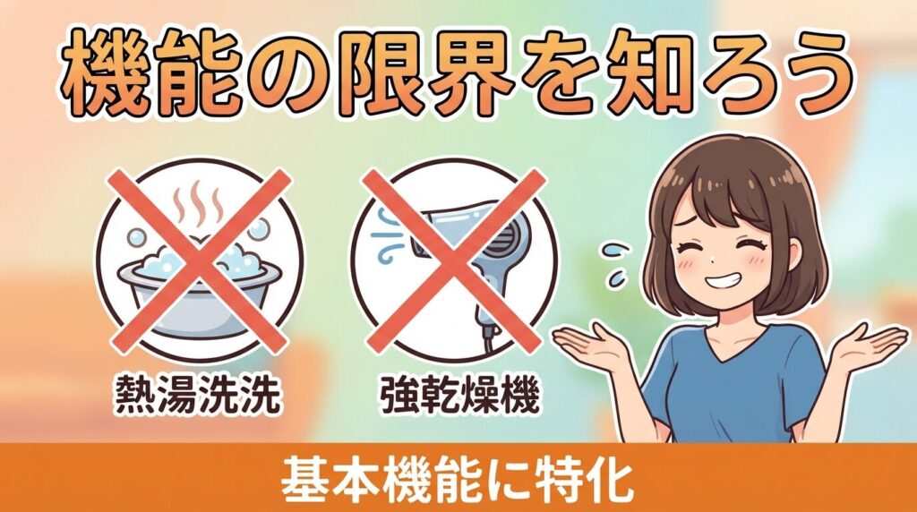 機能の限界：温水洗浄や強力乾燥は期待できない
