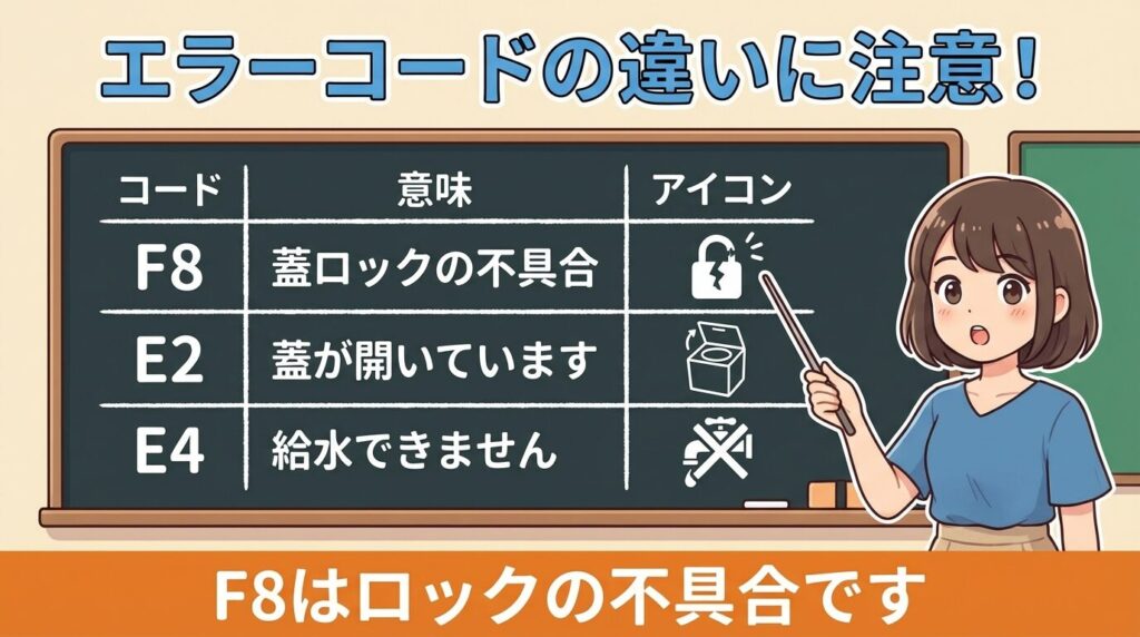 注意：F8以外のエラーコード（E2/E4など）との違い