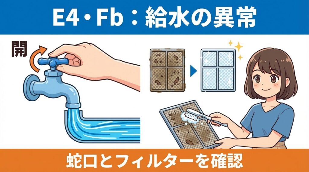 E4・Fb（給水できない・風呂水異常）の対処