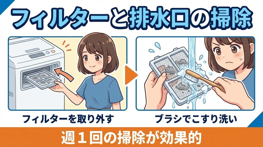 エラー頻発を防ぐ！フィルターと排水口の掃除