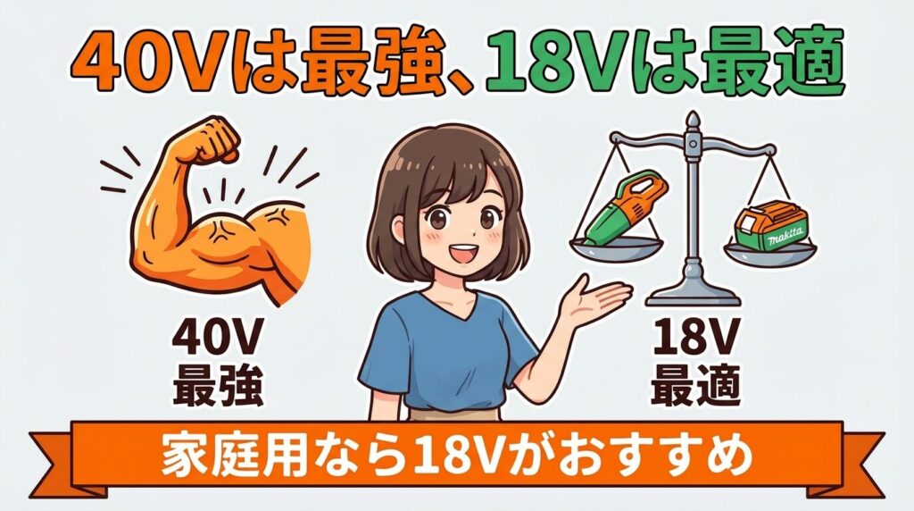 【結論】吸引力最強は40Vmaxシリーズだが家庭用には18Vが最適解