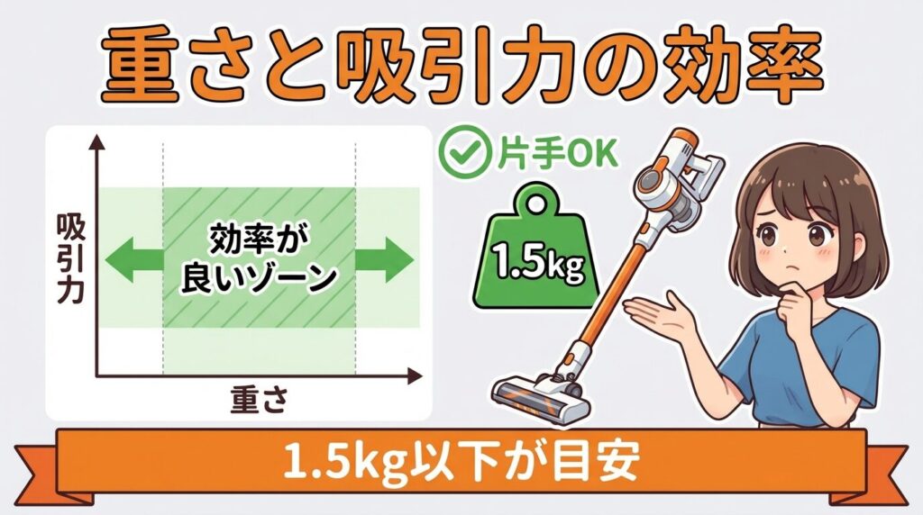 「重さ÷吸引力」で見る効率性！女性でも片手で扱える限界ライン