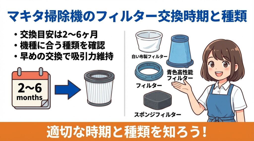 マキタ掃除機のフィルター交換時期と種類