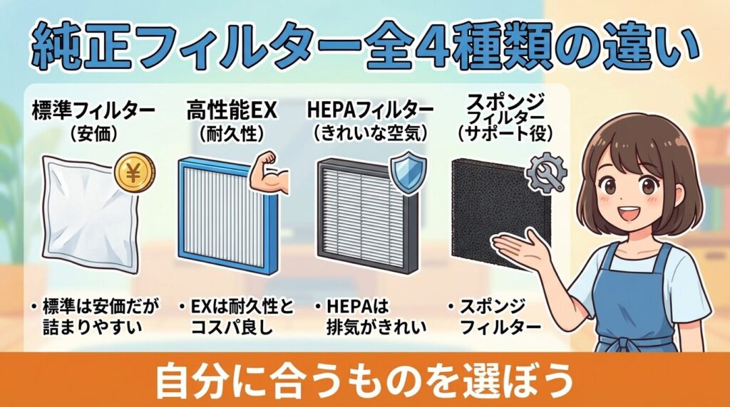 純正フィルター全4種類の違い