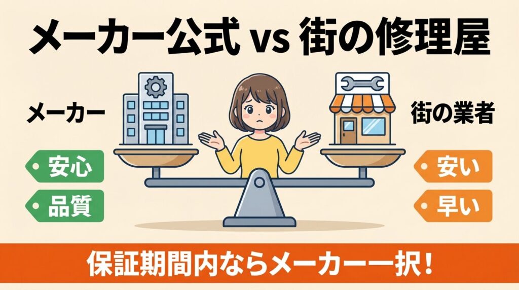 メーカー公式と街の修理業者の料金比較
