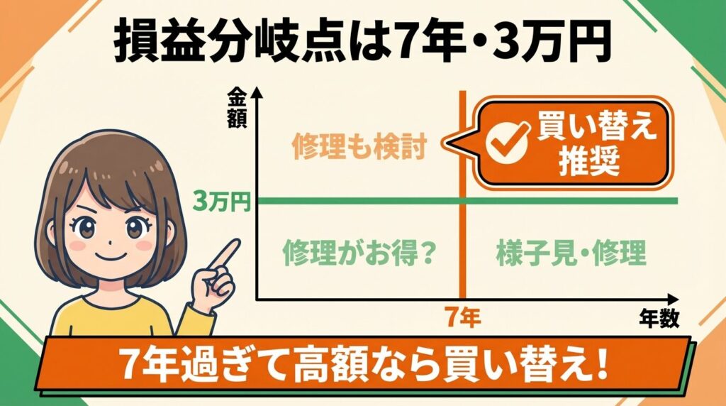 「7年・3万円」が修理と交換の損益分岐点