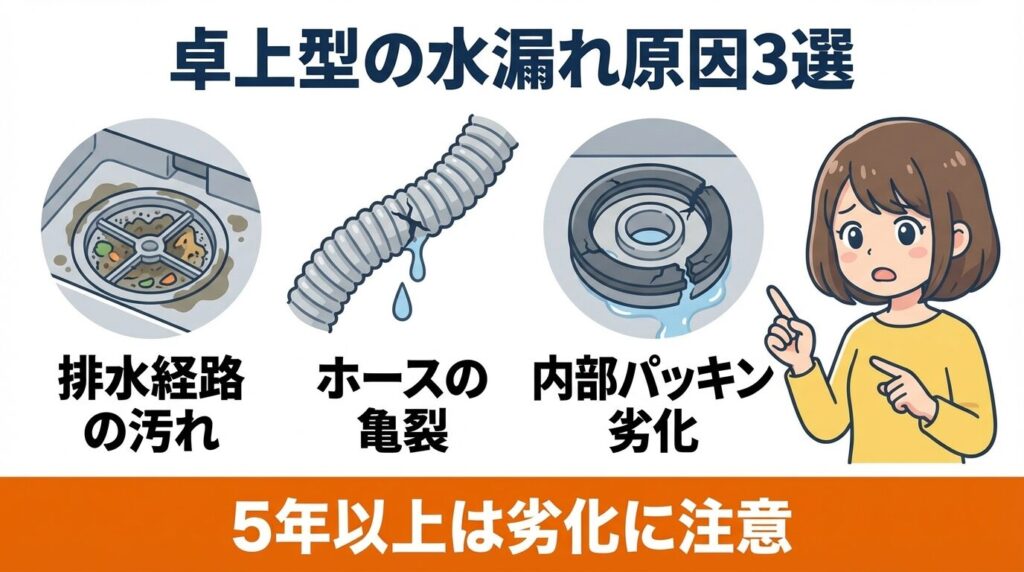卓上型の底から漏れる主な原因3選とチェック方法