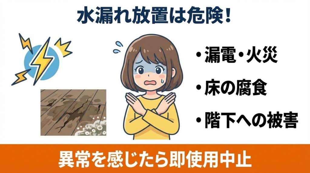 水漏れ放置は危険！漏電や床腐食のリスク