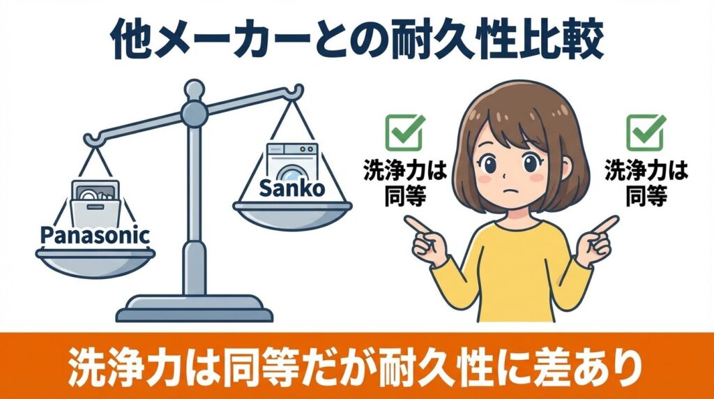 他メーカーと比較したサンコー製食洗機の耐久性