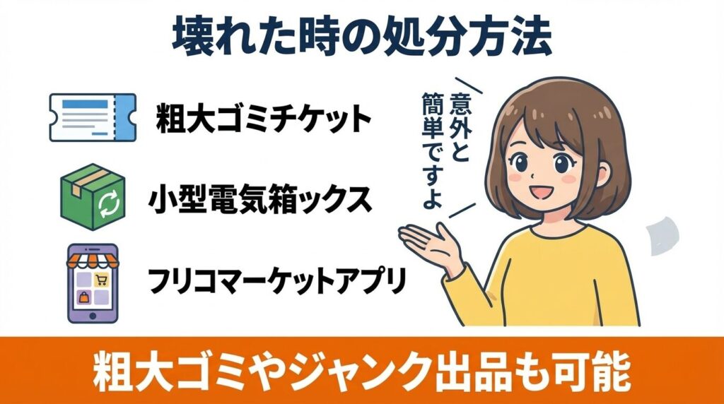 万が一壊れた時の処分方法とリサイクル費用