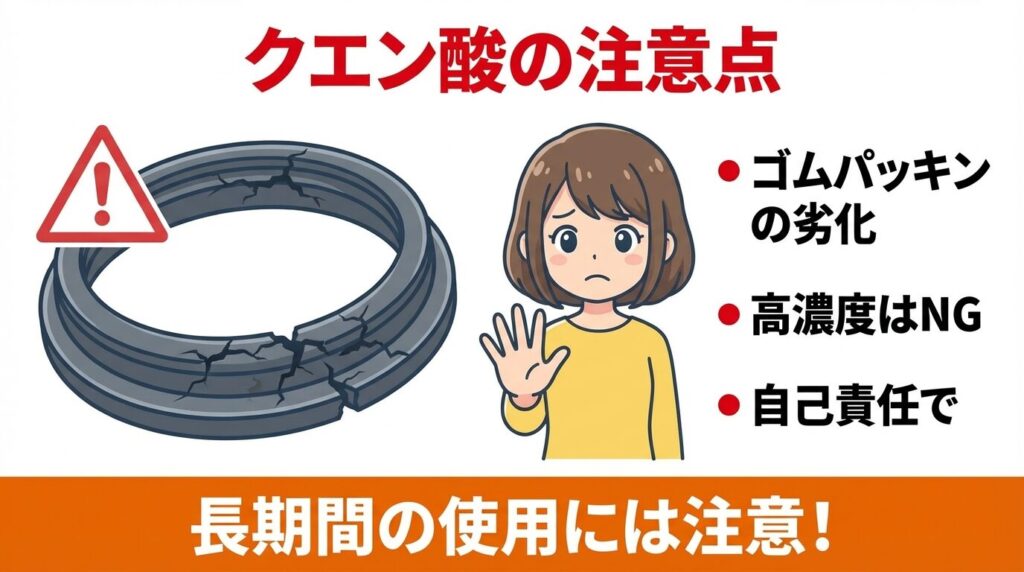 クエン酸使用時の注意点（パッキン劣化・素材）