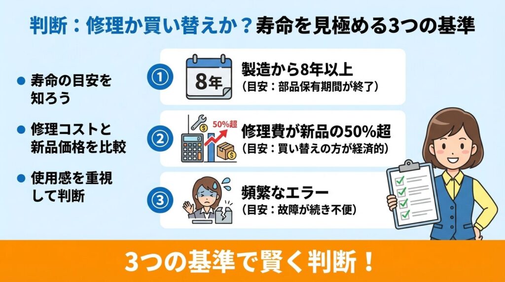 判断:修理か買い替えか?寿命を見極める3つの基準