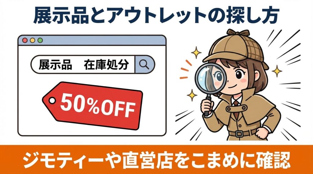 公式アウトレットと展示品処分の探し方