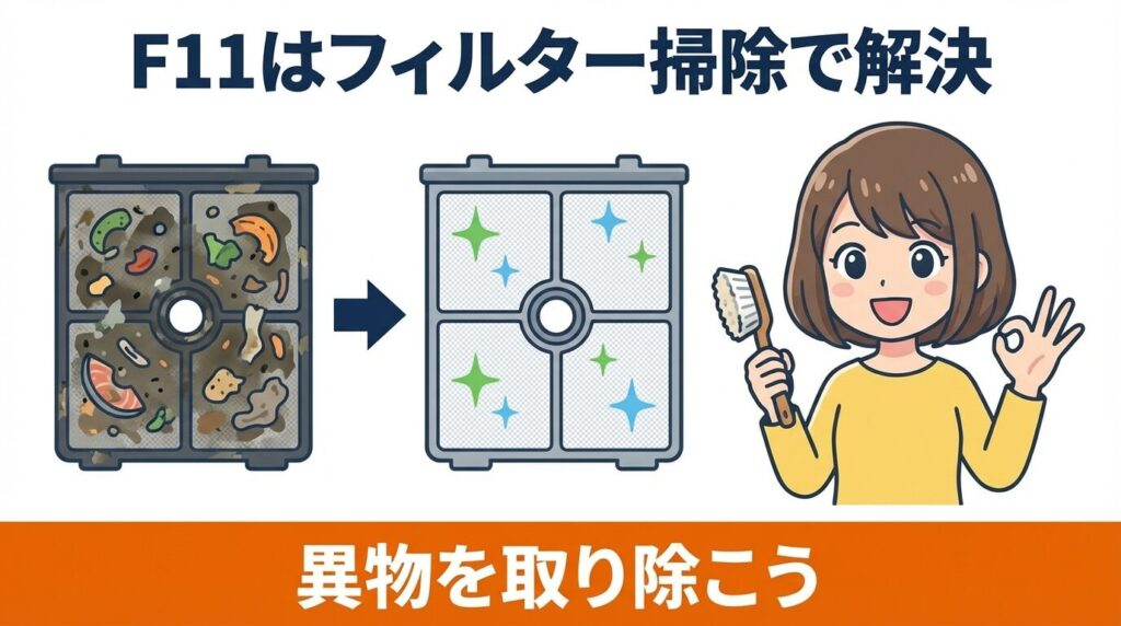 排水トラブルF11はフィルター掃除で解決