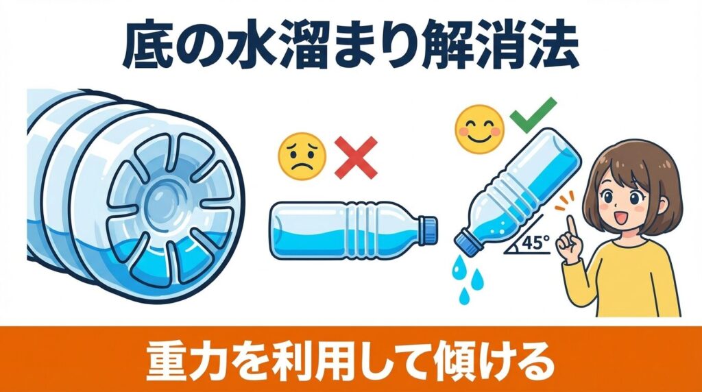 水筒の底に水が溜まらない角度の調整法