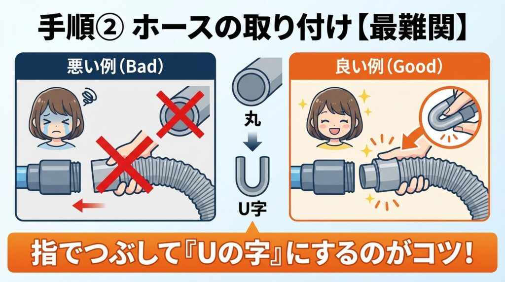 手順②：新しい蛇腹ホースの取り付け【ここが最難関】