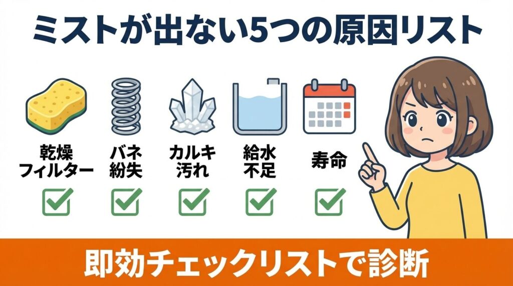 ミストが出ない5つの原因と即効チェックリスト