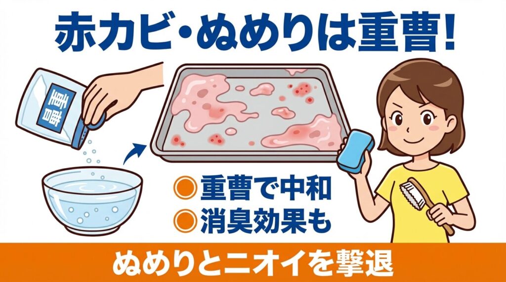 ピンクのぬめり・赤カビは重曹で落とす