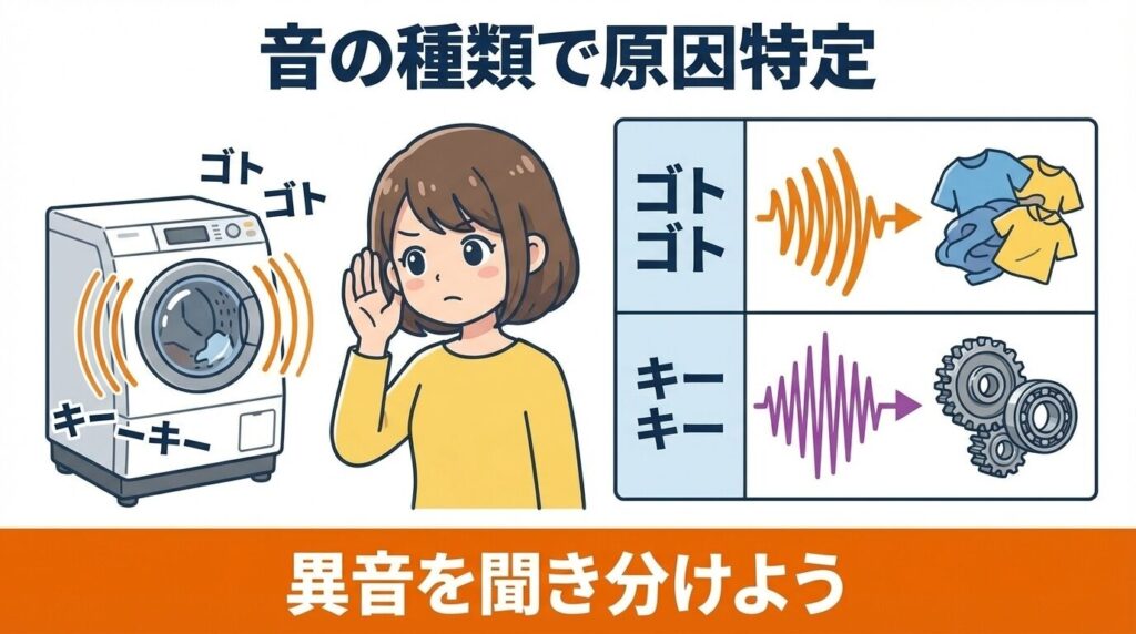 ゴトゴト?キーキー?音の種類で原因特定
