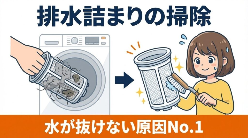 排水フィルターとホースの詰まり解消