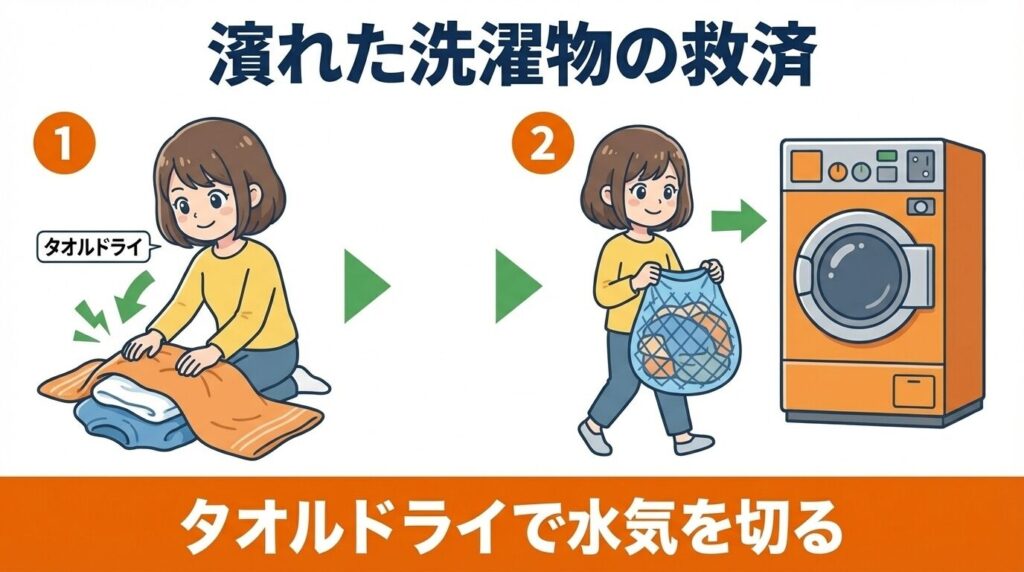 濡れた洗濯物の救済とコインランドリー