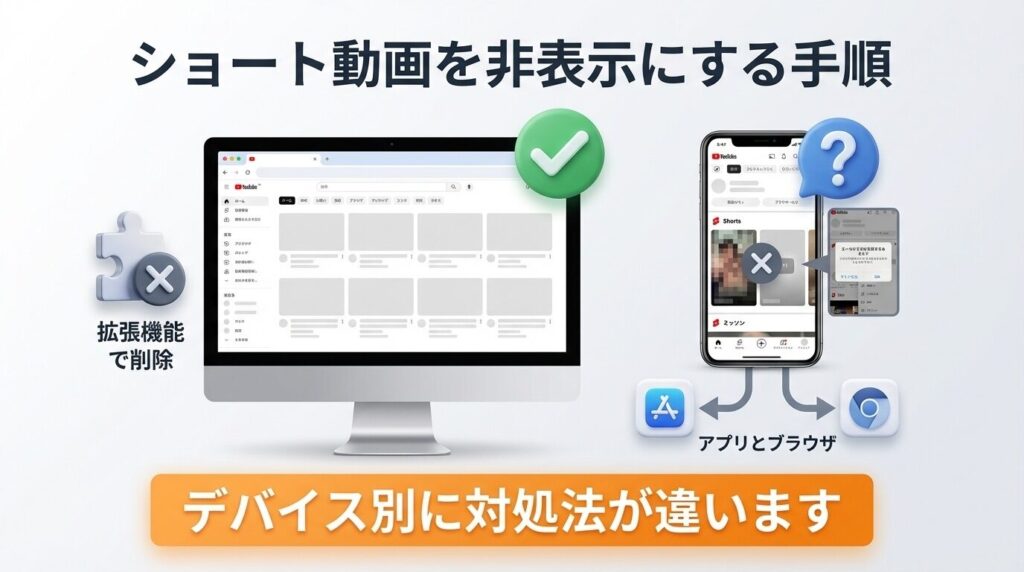YouTubeショート動画を非表示にする手順【PC・スマホ】