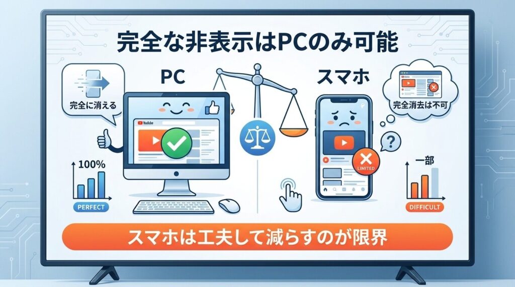 結論:完全な非表示はPCブラウザ版のみ可能
