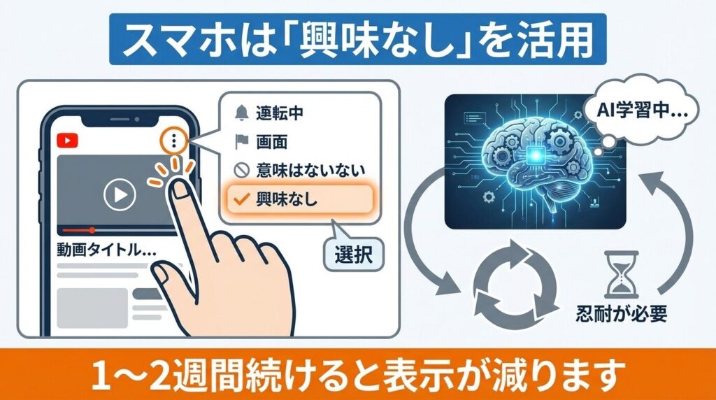 スマホアプリで「興味なし」を選択し一時的に消す