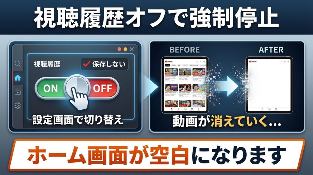 視聴履歴をオフにしてレコメンド機能を停止させる