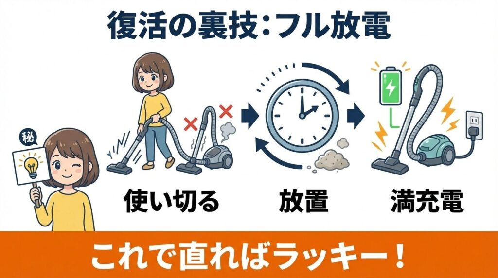 リセット方法と「フル放電」で復活するか試す