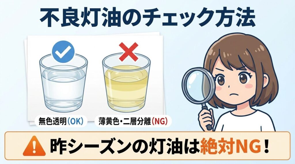 不良灯油や水の混入がないか確認する