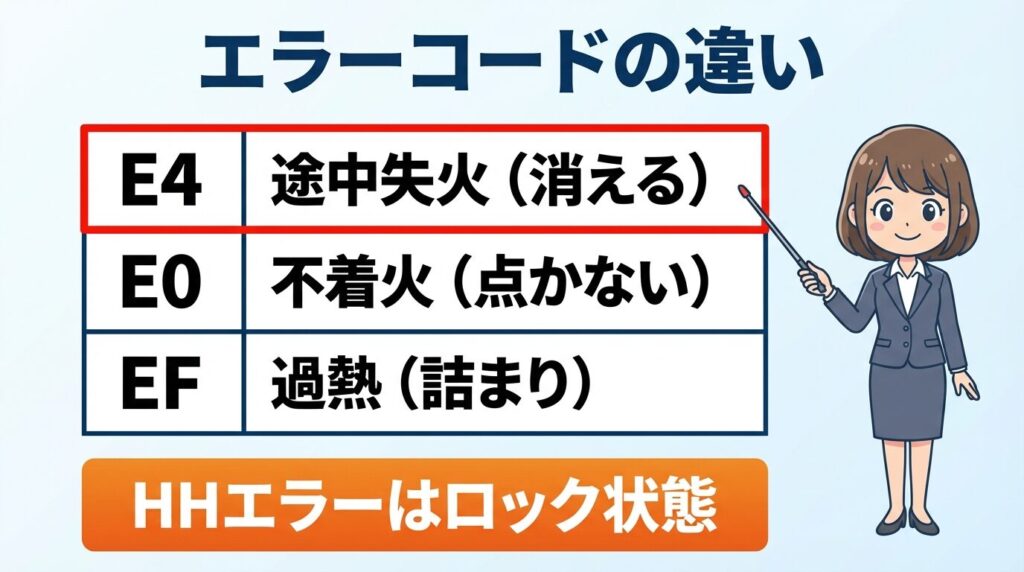 E0やE1など他のエラーコードとの違い