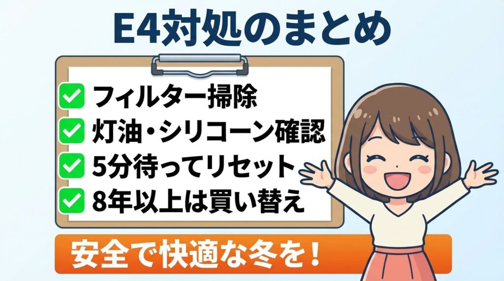 まとめ：コロナファンヒーターE4対処の重要点