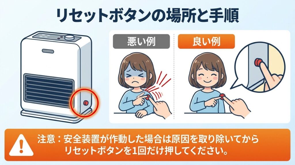 リセットボタンの場所と安全装置の解除手順