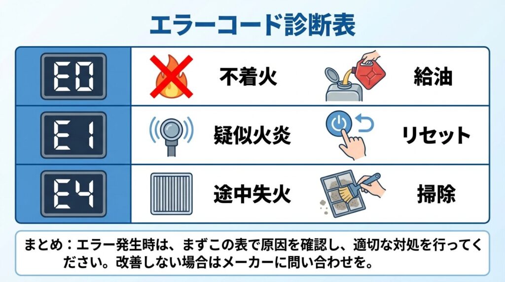 エラーコード診断：E0・E1・E4の意味